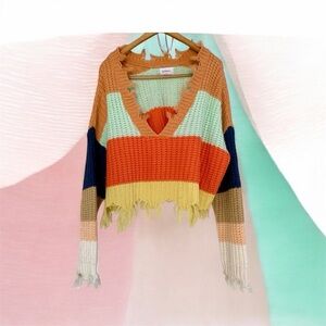 STORIA Distressed Color Block Cropped Sweater🌈